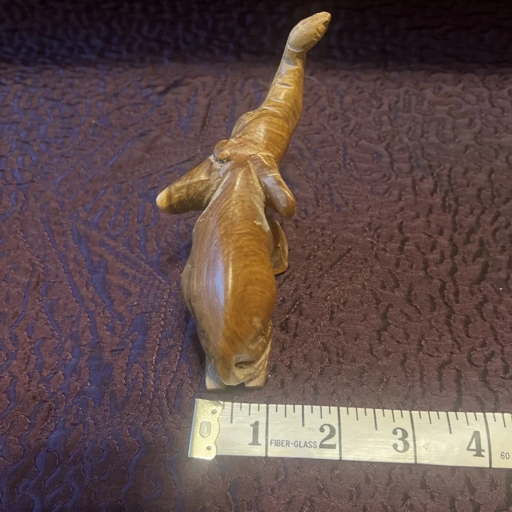 Vintage 5x2x3 Elephant Sitting Hand-Carved Wood Wooden Figurine Trunk Trumpeting